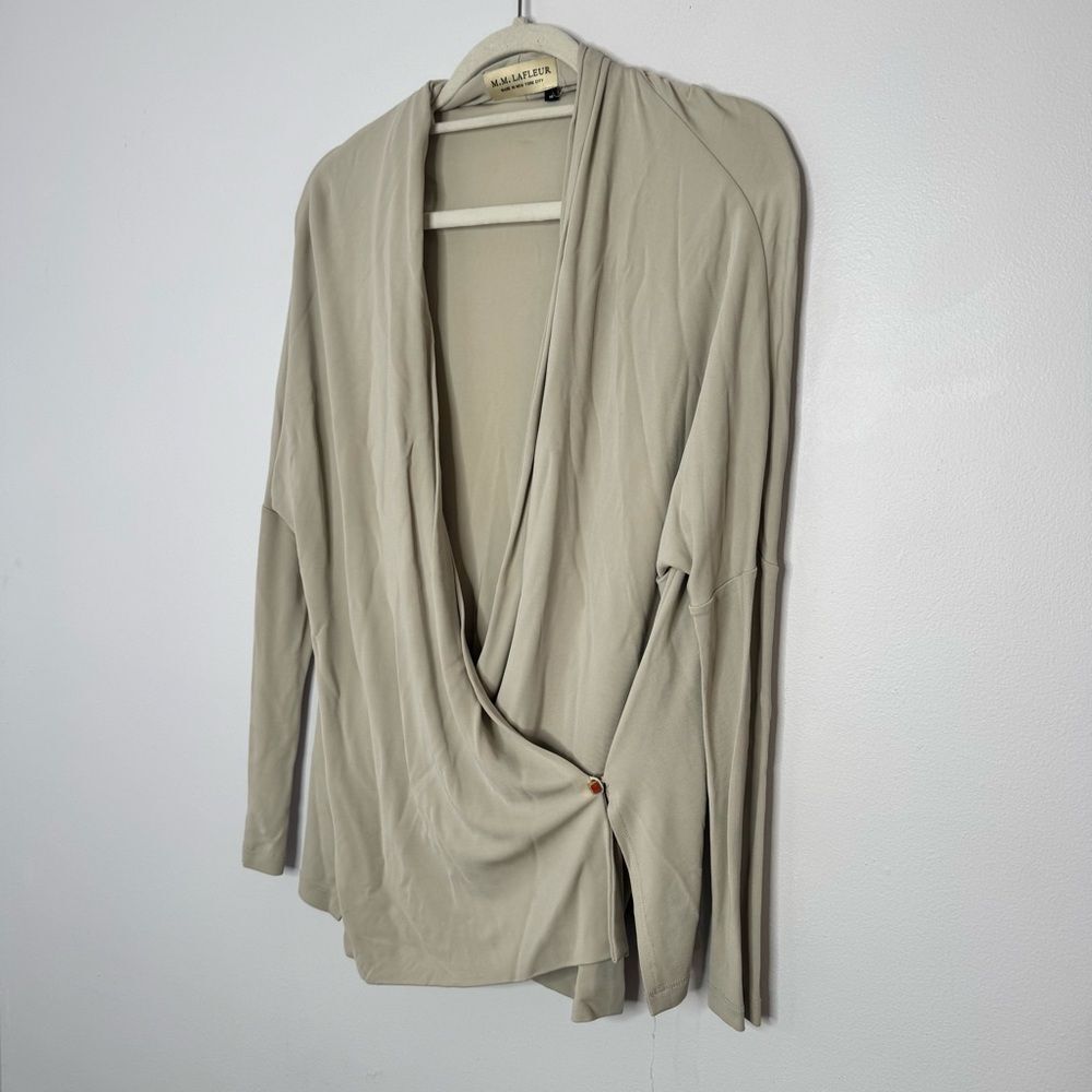MM Lafleur faux wrap blouse in light beige size medium - Picture 3 of 7